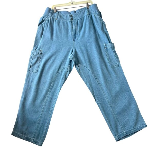 Womens Modern Fit Jeans Plus Size 20W Blue Cargo Pants by Woman Within - Picture 1 of 8